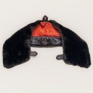 Vintage, handmade leather, faux fur collar.